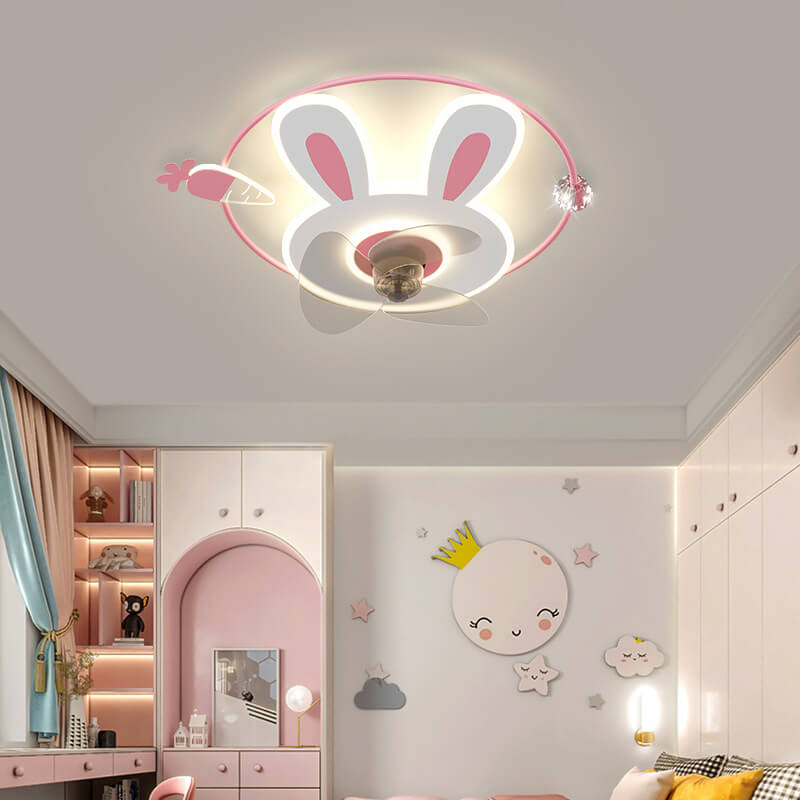 Cartoon Creative Bunny Carrot LED Flush Mount Ceiling Fan Light