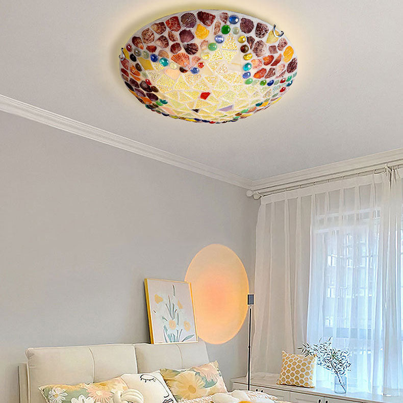 Luminaire encastré à 1 lumière avec coque en verre et matériel Tiffany rustique européen 