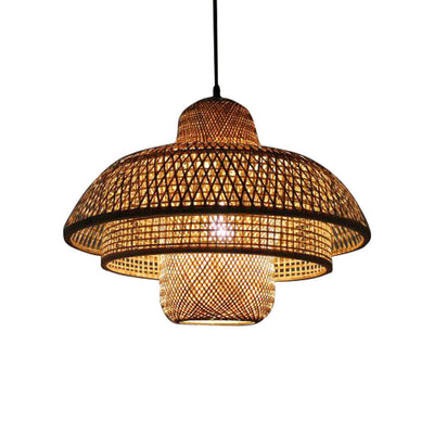 Japanese Vintage Triple Bamboo Weaving 1-Light Pendant Light