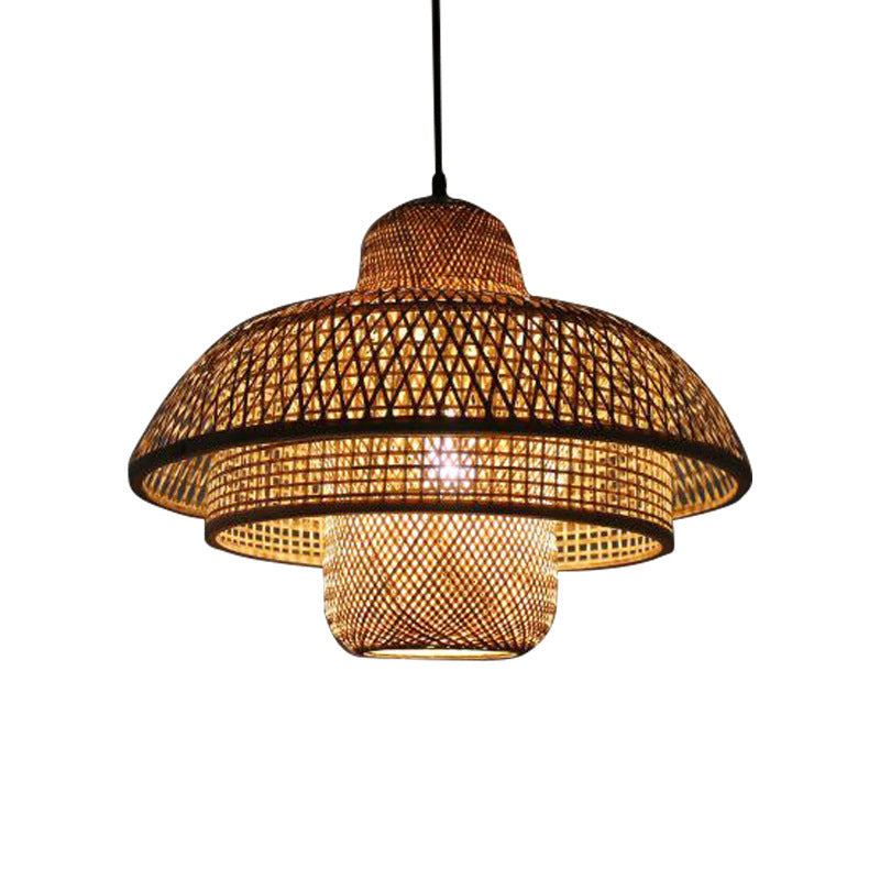 Japanese Vintage Triple Bamboo Weaving 1-Light Pendant Light