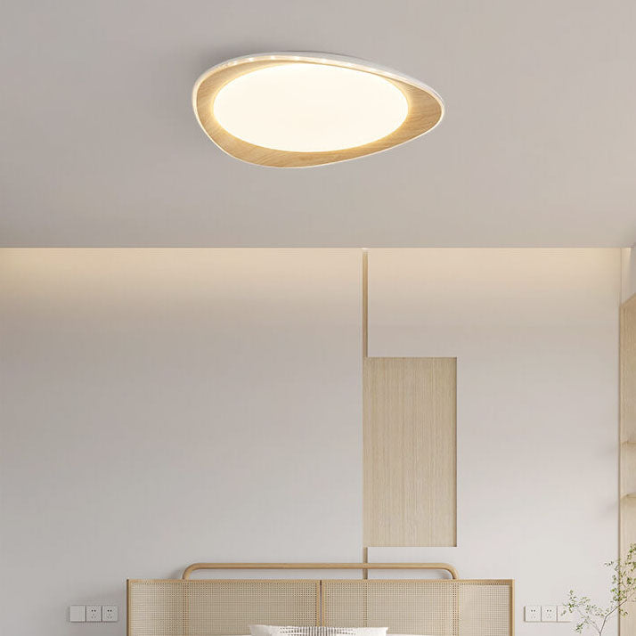 Modern Minimalist Wood Grain Pebble LED Flush Mount Ceiling Light