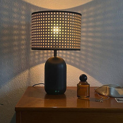 Japanese Wabi-sabi Vintage Rattan Weaving Metal 1-Light Table Lamp