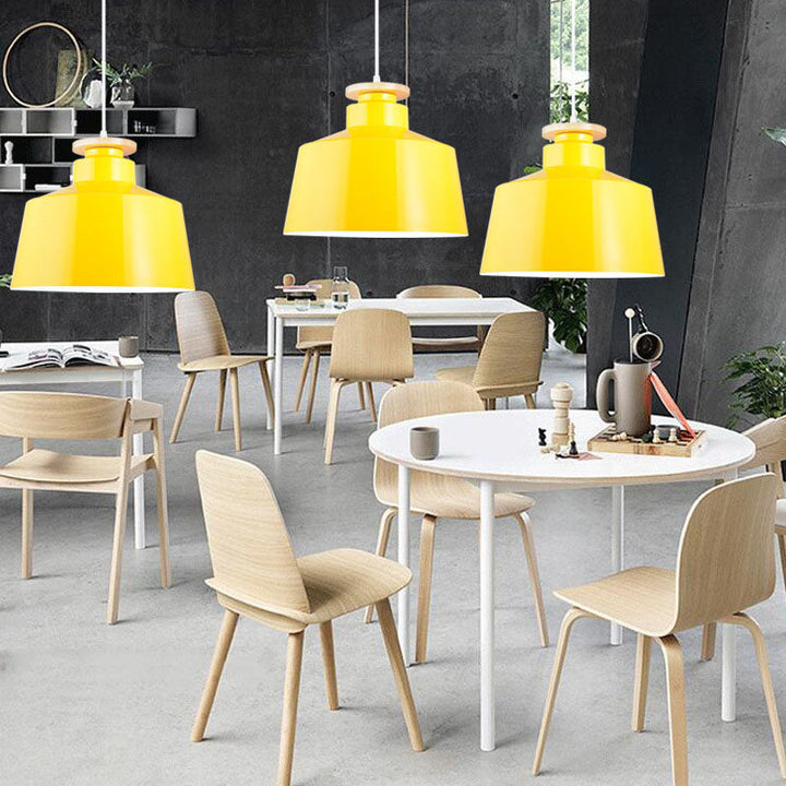 Lámpara Colgante de 1 Luz con Cúpula de Cono de Madera y Aluminio Simple Nórdico 