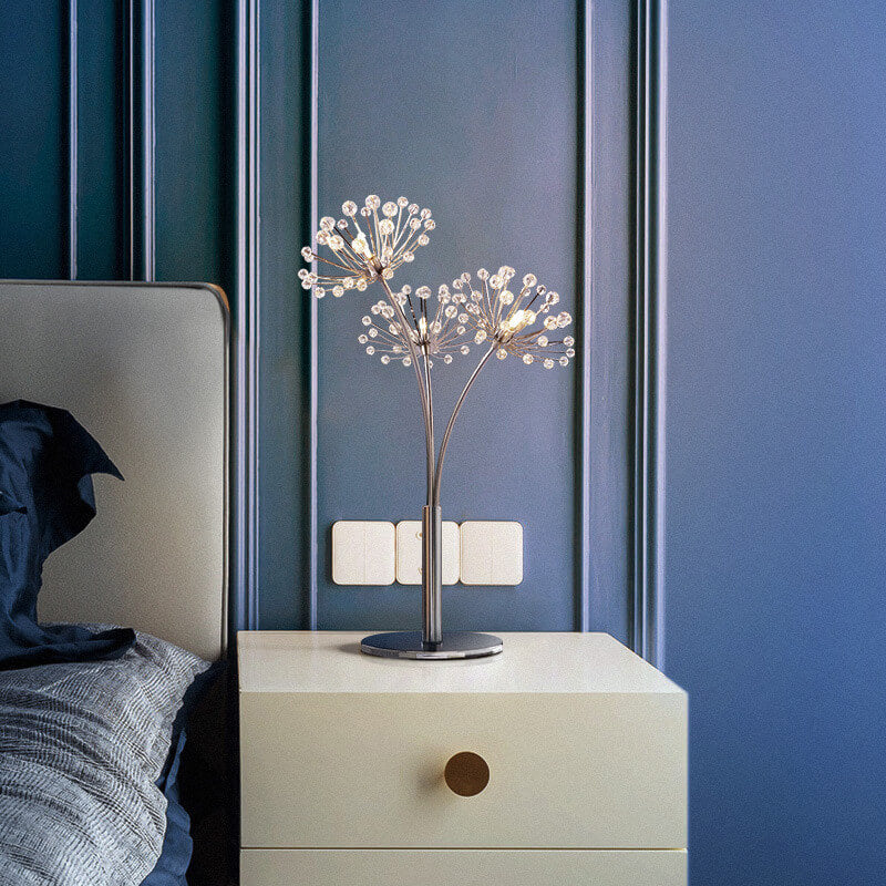Nordic Creative Dandelion Crystal Bead Iron  3-Light Table Lamp