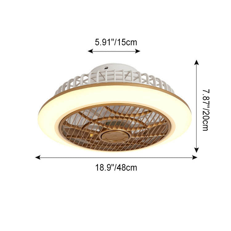 Modern Minimalist Round Cage Iron Acrylic LED Flush Mount Ceiling Fan Light For Living Room