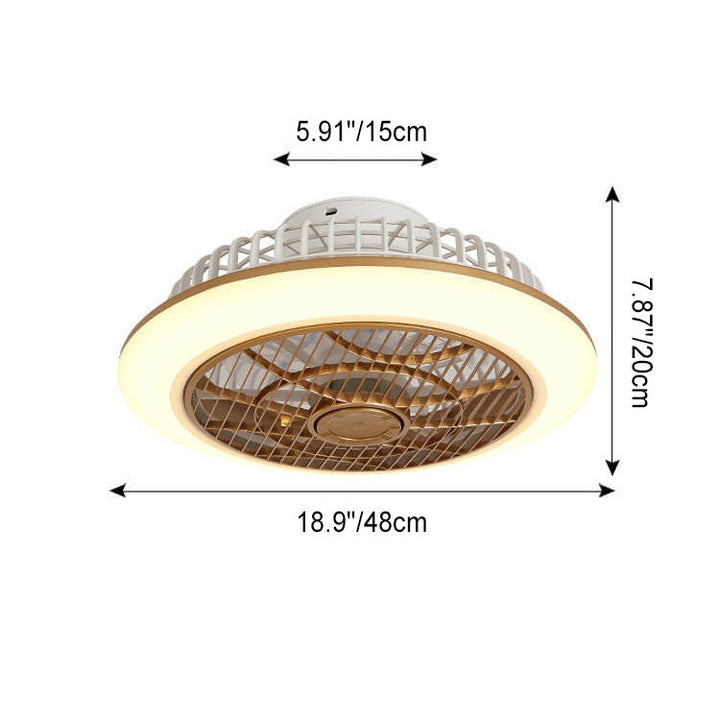 Modern Minimalist Round Cage Iron Acrylic LED Flush Mount Ceiling Fan Light For Living Room