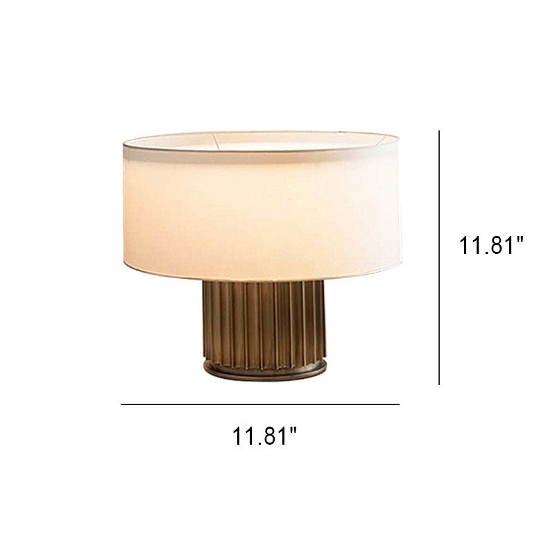 Nordic Minimalist Fabric Drum Metal Column 1-Light Table Lamp