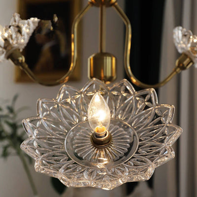 French Vintage Flower Butterfly Glass  4/6 Light Chandelier