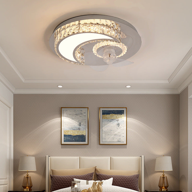 Moderne Luxus-Kristall-Edelstahl-LED-Unterputz-Deckenventilator-Leuchte