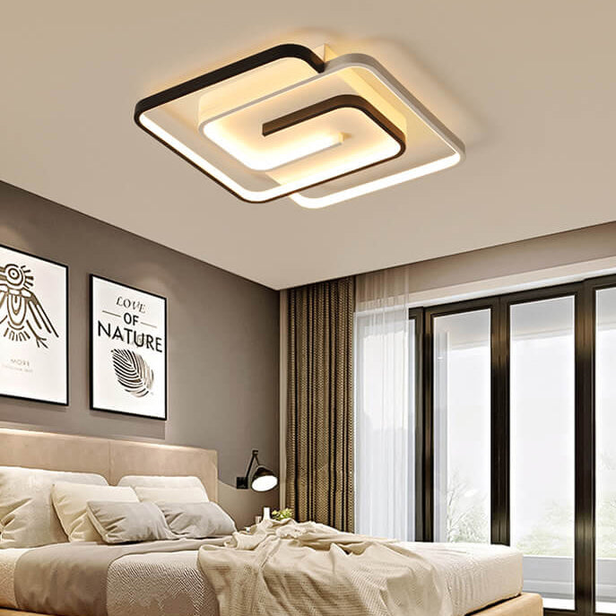 Modern Creative Square Ring Aluminum LED Semi-Flush Mount Ceiling Light