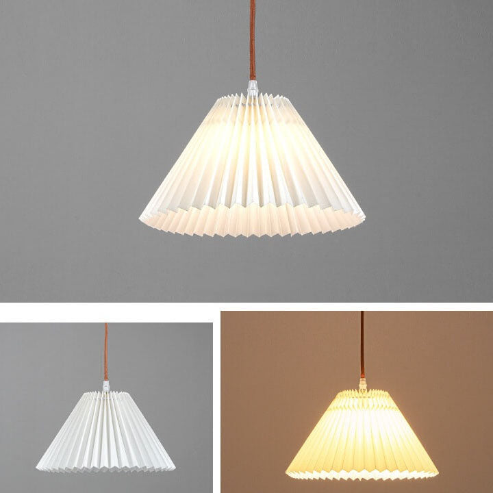 Japanese Minimalist Pleated Solid Wood Fabric 1-Light Pendant Light