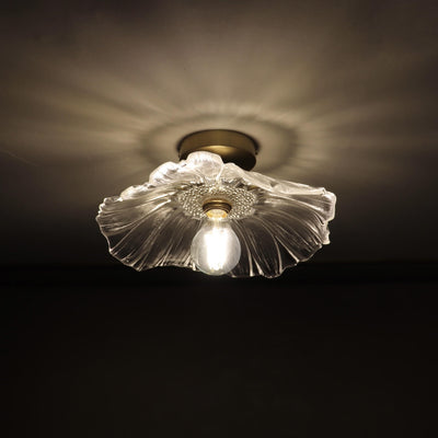 Modern Art Deco Lotus Leaf Glass Shade 1-Light Semi-Flush Mount Ceiling Light For Hallway