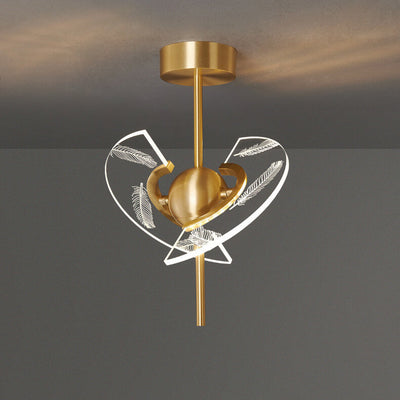 Modern Creative Acrylic Feather Brass LED Semi-Flush Mount Ceiling Light