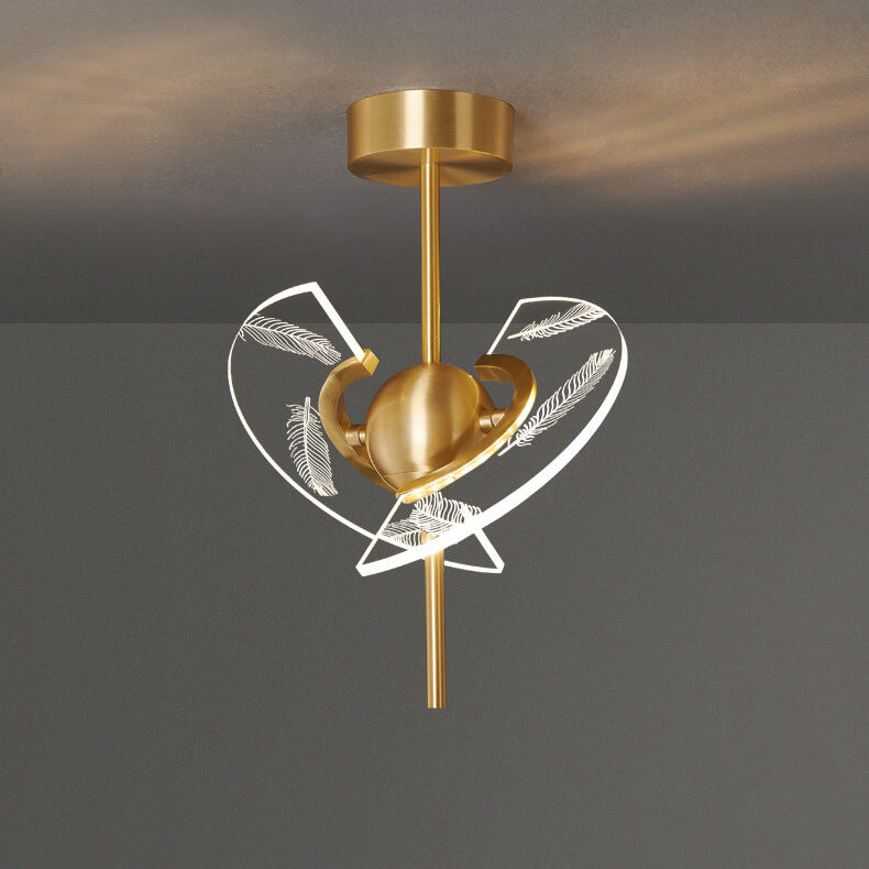 Modern Creative Acrylic Feather Brass LED Semi-Flush Mount Ceiling Light