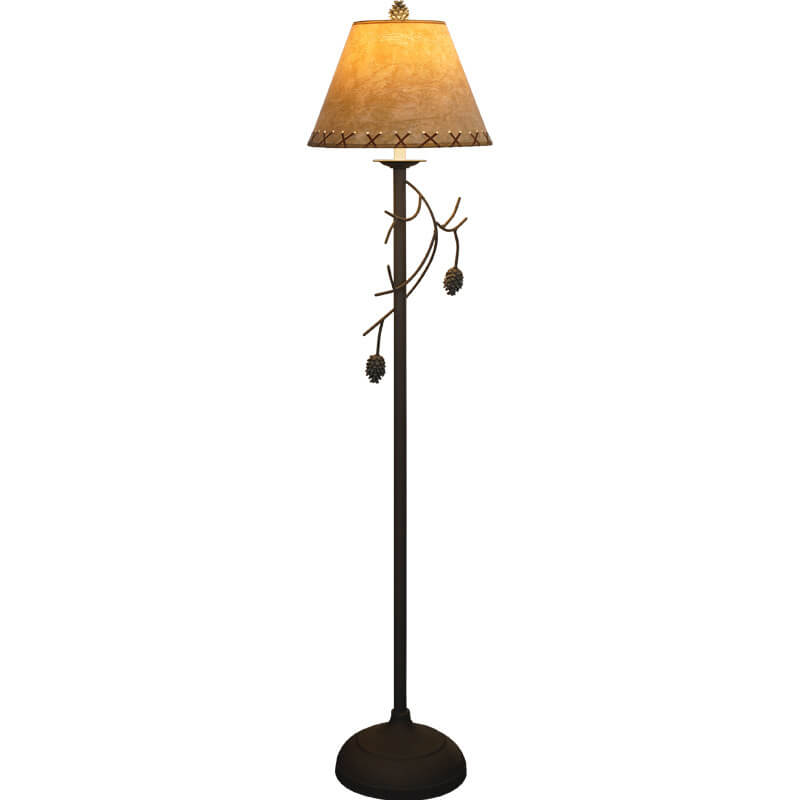 European Vintage Faux Sheepskin Tree Branch 1-Light Standing Floor Lamp