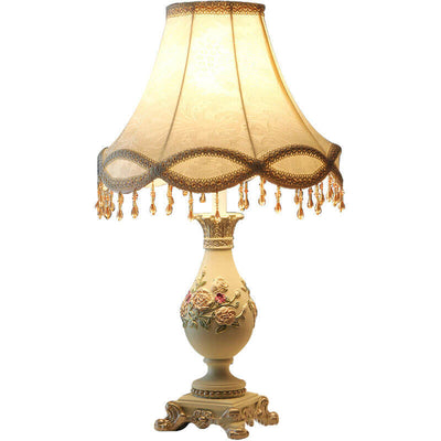 European Court Fabric Cone Resin Base 1-Light Table Lamp