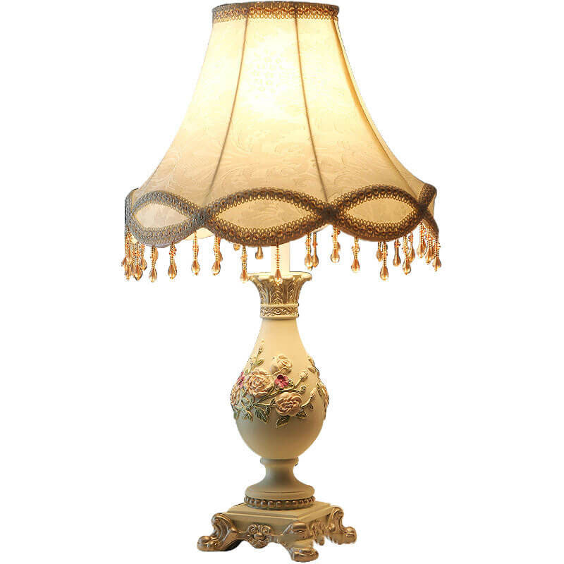 European Court Fabric Cone Resin Base 1-Light Table Lamp