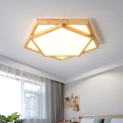 Modern Nordic Solid Wood Geometric LED Flush Mount Lighting Ceiling Light