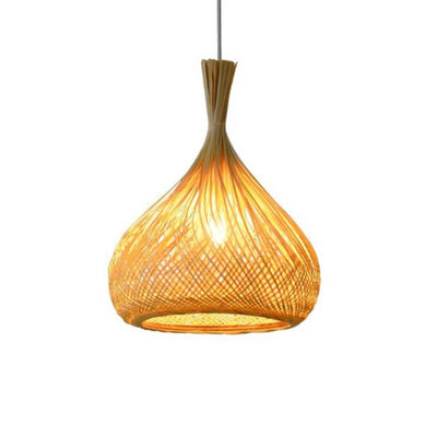 Moderne 1-Licht-Pendelleuchte mit Bambus-Weaving-Birnentropfen 