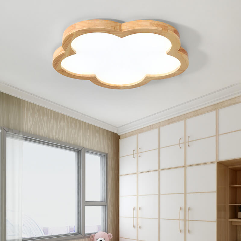 Nordic Simple Solid Wood Flower LED Slim Kids Flush Mount Ceiling Light