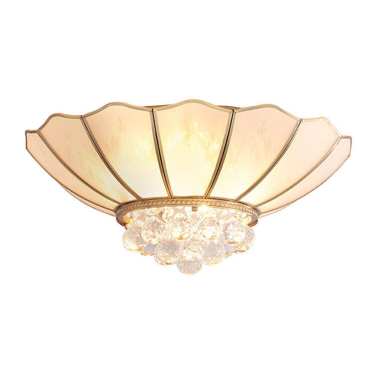 Modern European Style Full Copper Round Crystal 4-Lights Flush Mount Light