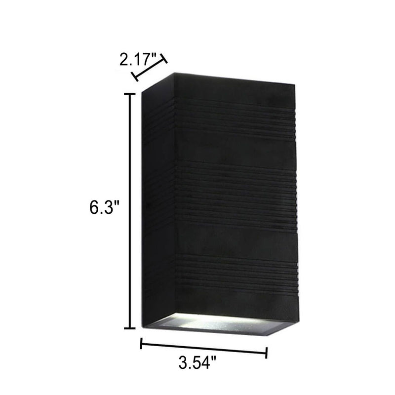 Modern Pure Black Rectangular Waterproof Aluminum LED Wall Sconce Lamp