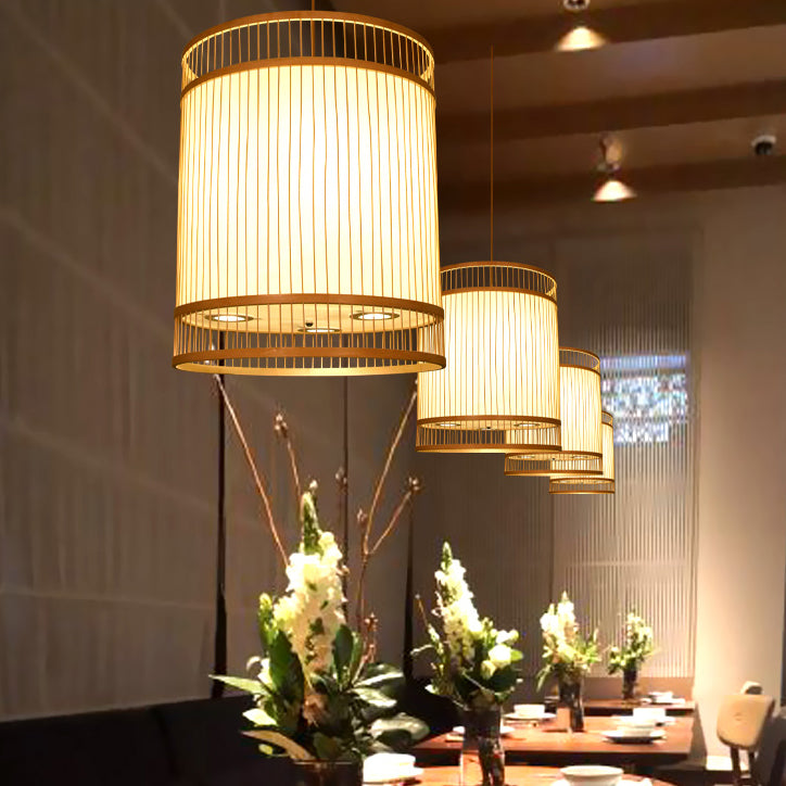 Modern Bamboo Weaving 3-Light Cylinder Chandelier