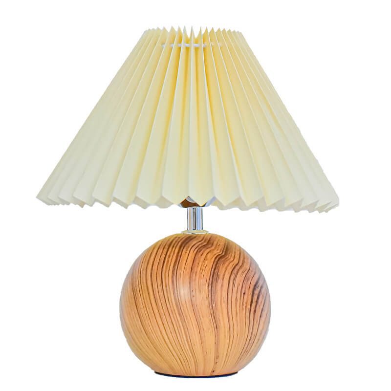 Nordic Vintage Pleated Wood Ball Base LED Table Lamp