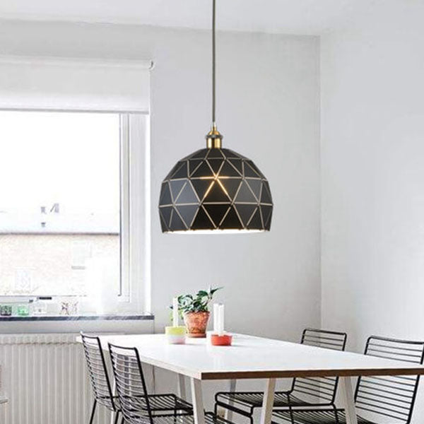 Lámpara Colgante Industrial Simple de Hierro con Cúpula Hueca de Diamante de 1 Luz 