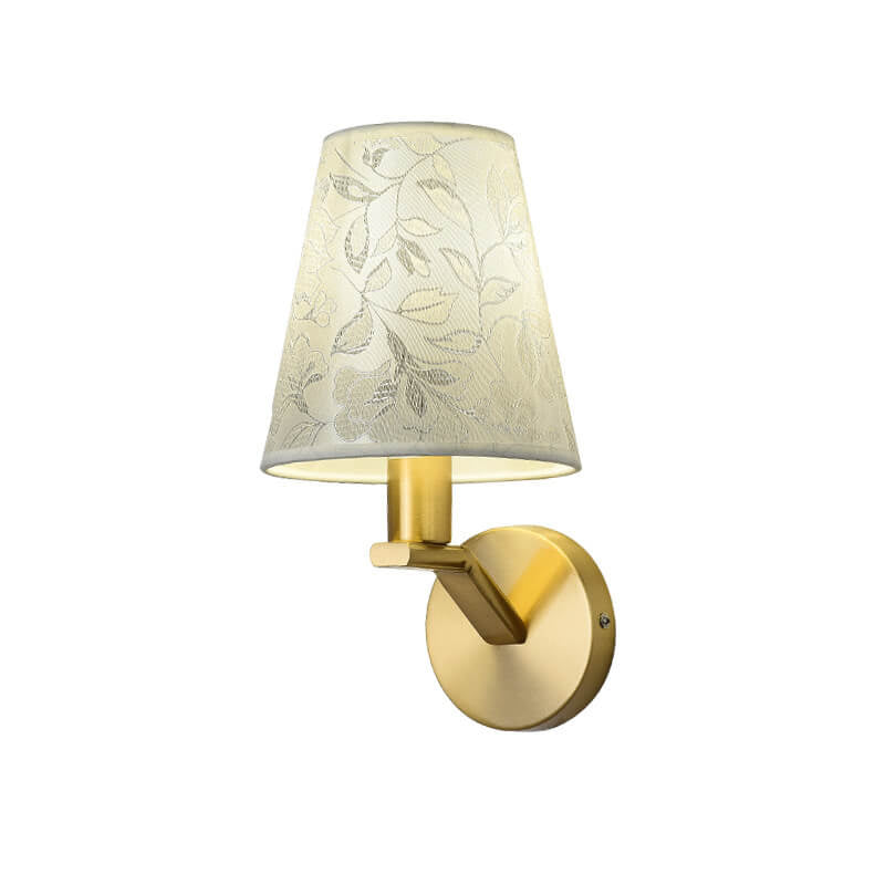 Luxury Floral Patterned Fabric Brass 1-Light Wall Sconce Lamp