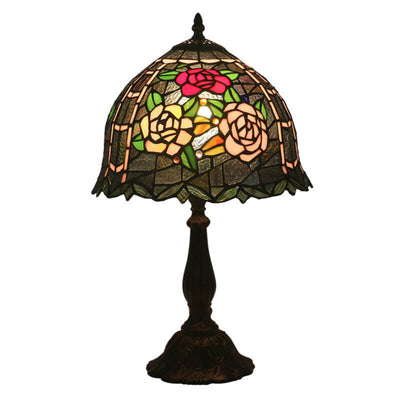 Vintage Tiffany Rose Petal Stained Glass 1-Light Table Lamp