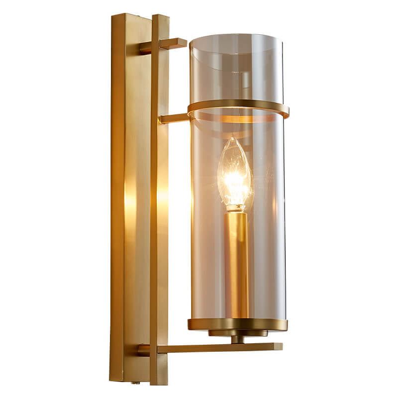 Nordic Luxury Brass Columnar Glass 1-Light Wall Sconce Lamp