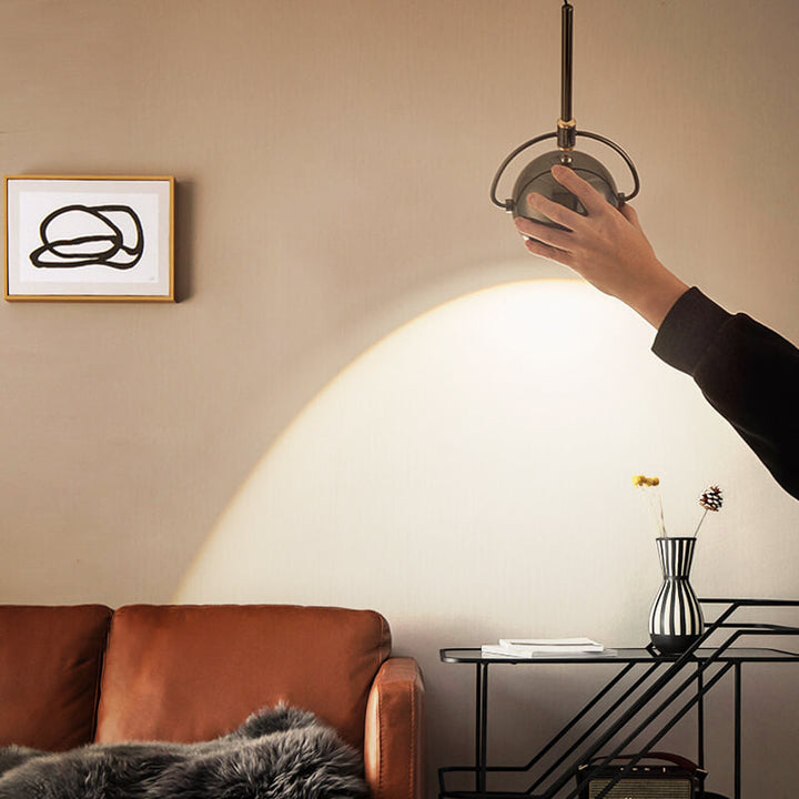 Lámpara colgante de 1 luz de aluminio y hierro con cabeza redonda minimalista moderna para dormitorio 