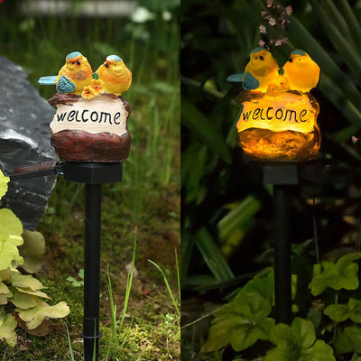 Retro Solar Resin Lovers Bird LED Outdoor Lawn Landscape Light