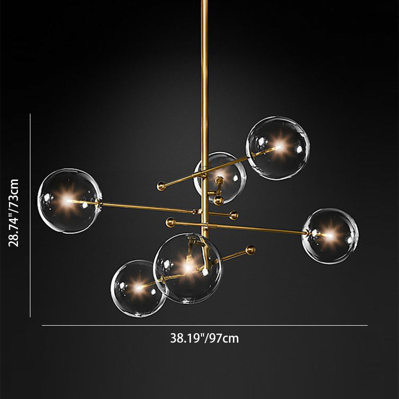 Modern Minimalist Ball Strip Metal Glass 6/8 Light Chandelier For Living Room