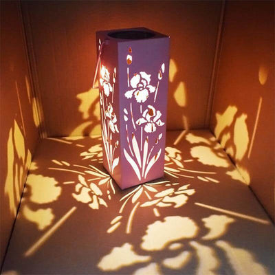 Solar Butterfly Rose Pattern Hollow Column LED Outdoor Waterproof Decorative Light