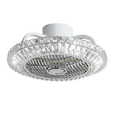 Nordic Simple Crystal Round Frame Design LED Flush Mount Ceiling Fan Light