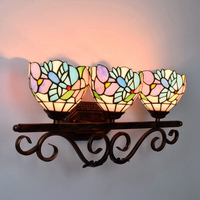 Tiffany Vintage Bird Stained Glass 3-Light Bathroom Vanity Mirror Front Wall Sconce Lamp