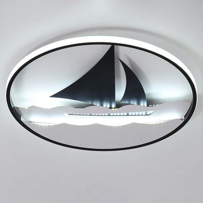 Childlike Acrylic Lampshade Sailing Design LED Round Flush Mount Light