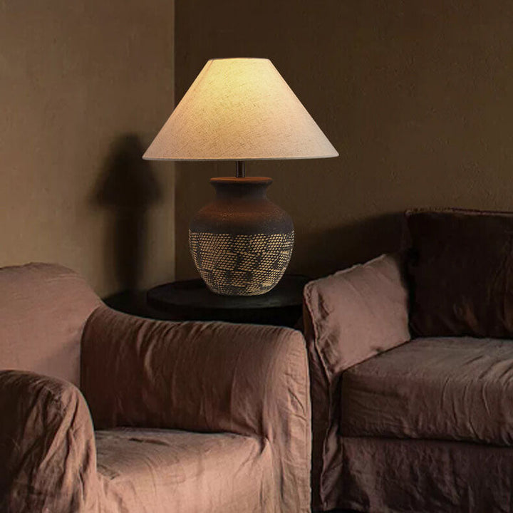 Traditionelle japanische Stoffschirm-Keramikgefäßbasis 1-Licht-Tischlampe für das Studium 