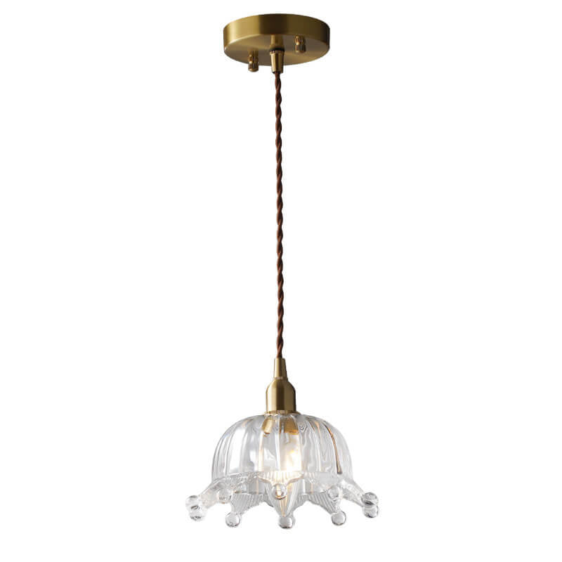 French Luxury Glass Flower Brass 1-Light Pendant Light