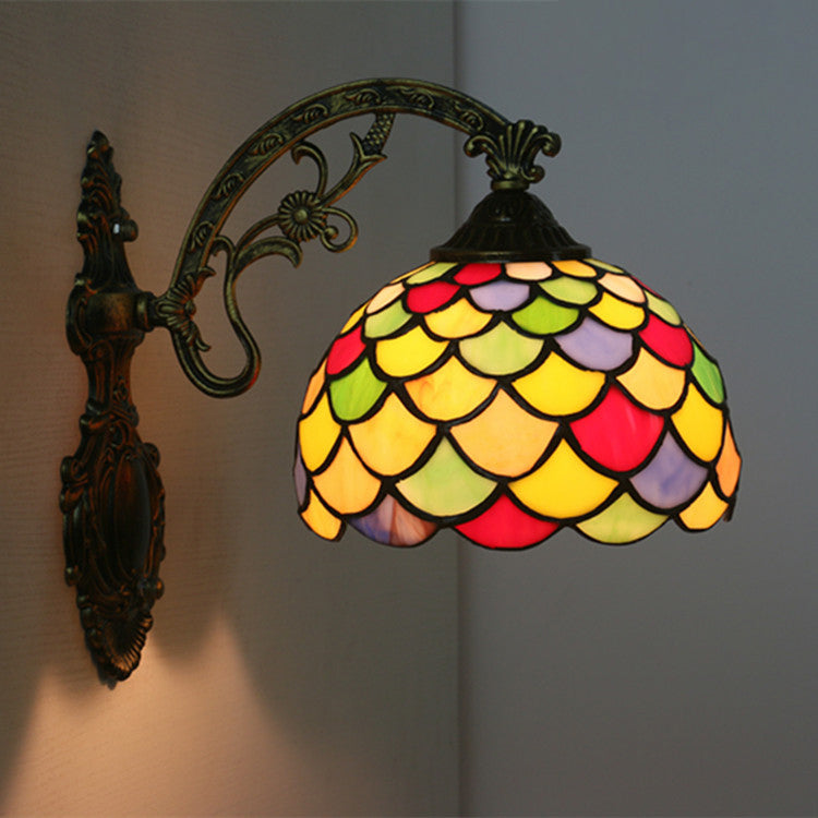 Tiffany European Scaled Stained Glass Dome 1-Light Wall Sconce Lamp