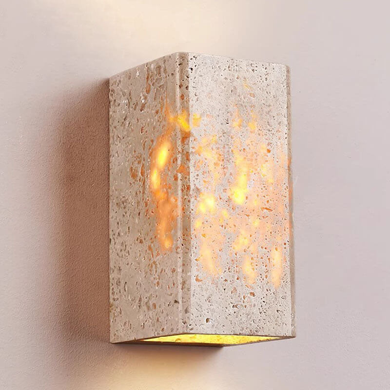 Lámpara Aplique de Pared LED Cuadrada Rectangular Minimalista Moderna de Travertino Amarillo para Patio Exterior 