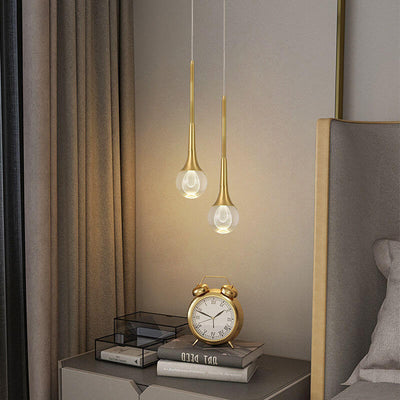 Modern Luxury Glass Teardrop Brass LED Pendant Light