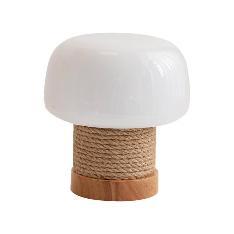 Lampe de table Vintage Crème Champignon Verre Ficelle Chêne 1 lumière 