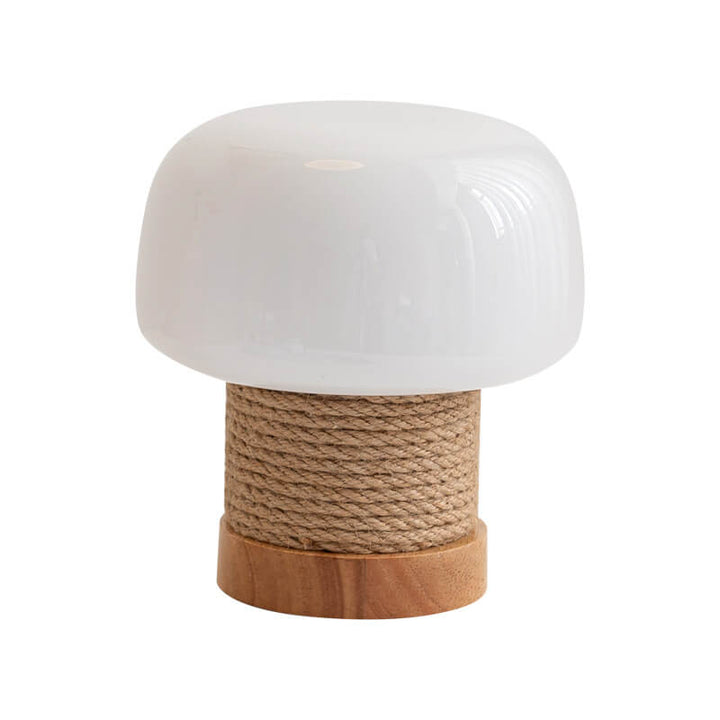 Lampe de table Vintage Crème Champignon Verre Ficelle Chêne 1 lumière 