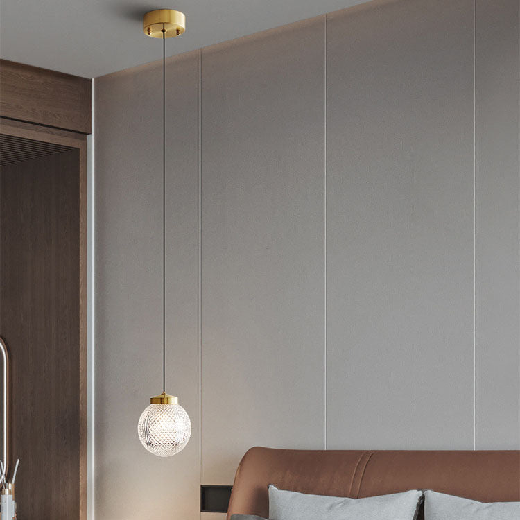 Modern Luxury Striped Glass Copper Round Ball Ring 1-Light Pendant Light for Living Room