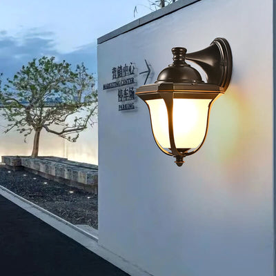 European Aluminum Glass Straw Hat Waterproof Patio Outdoor  1-Light Wall Sconce Lamp