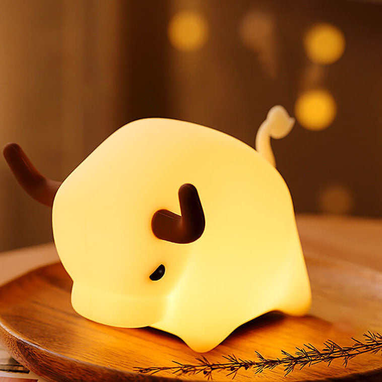 Lámpara de Mesa Luz Nocturna LED Regulable con Temporizador USB de Silicona en Forma de Vaca Animal 
