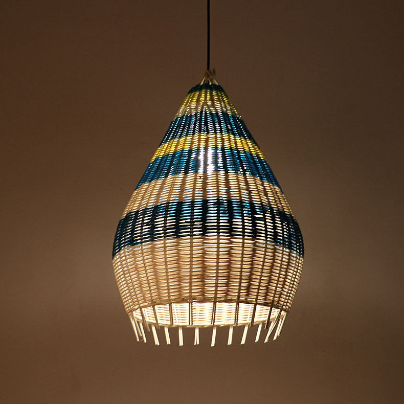 Modern Colorful Bamboo Weaving 1-Light Pendant Light